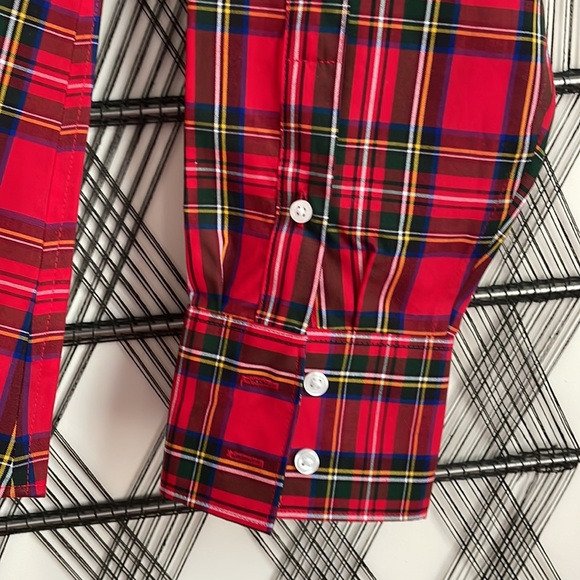 Lands' End No Iron Supima Red Tartan Plaid Long Sleeve Button up Shirt Size 12P - Picture 6 of 7